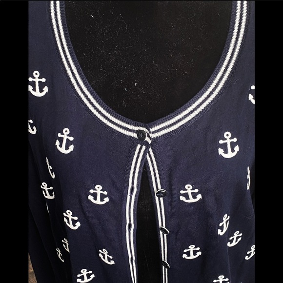 Talbots Navy Blue and White Anchor Cardigan - Picture 3 of 9